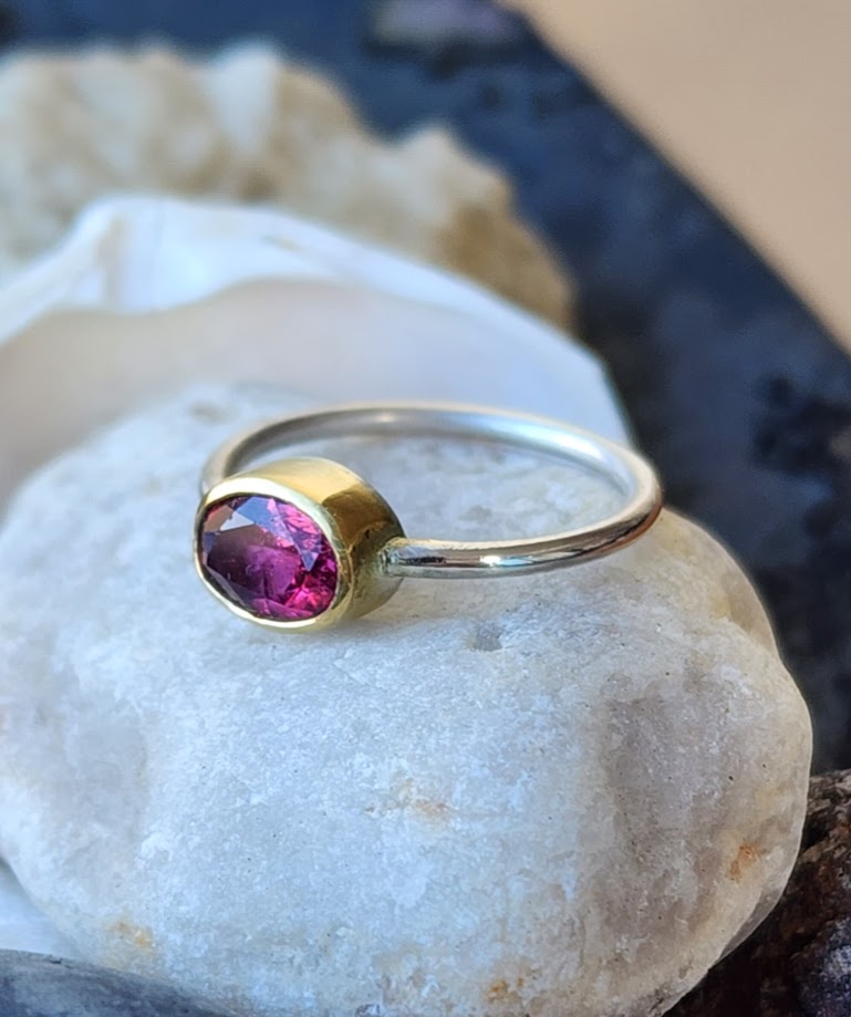 Pink Tourmaline Ring in Gold and Silver