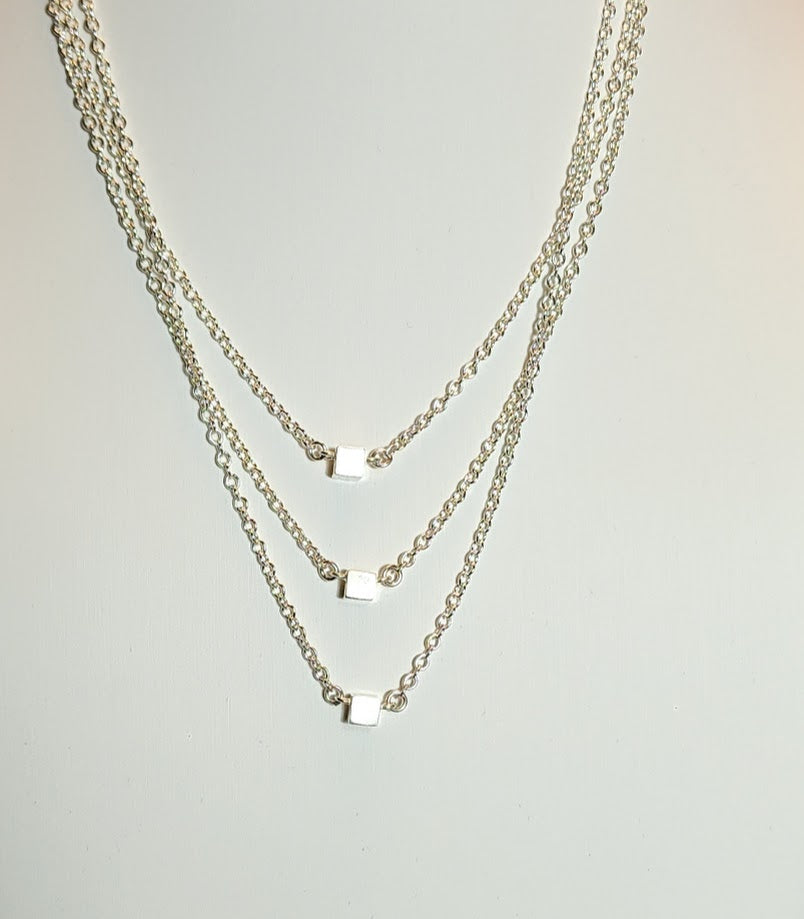 Square Box Silver Stacking Necklaces