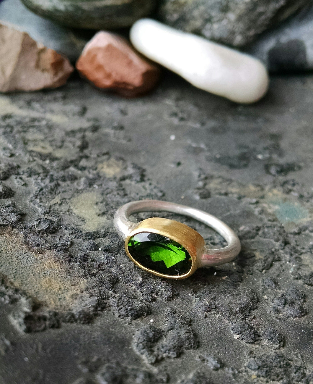Green tourmaline ring oval