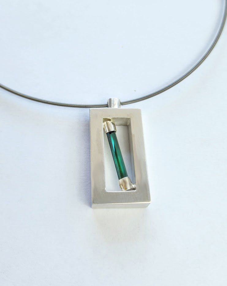 Hollow Pendant with Green Tourmaline Chrystal