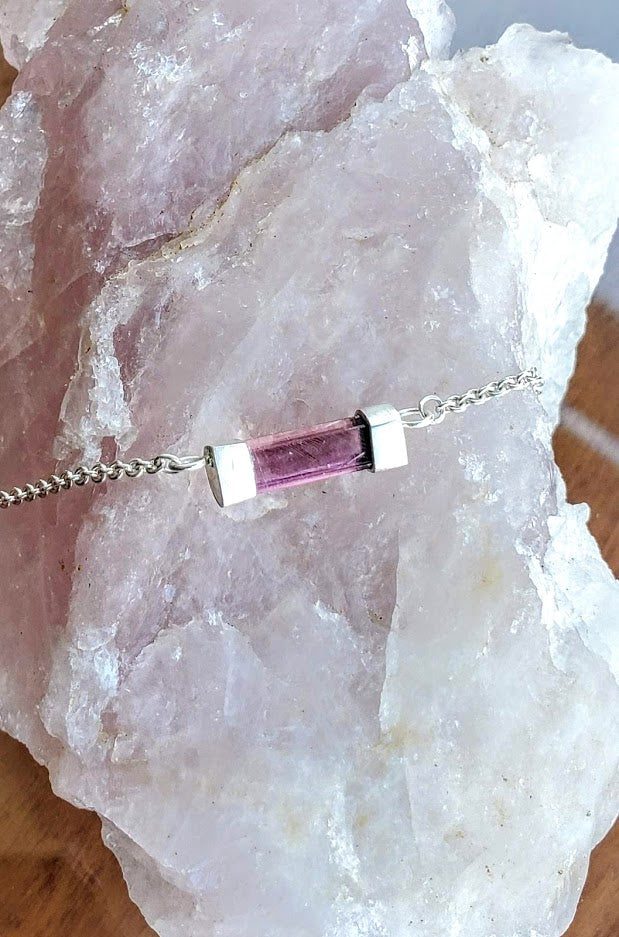 Pink tourmaline crystal necklace