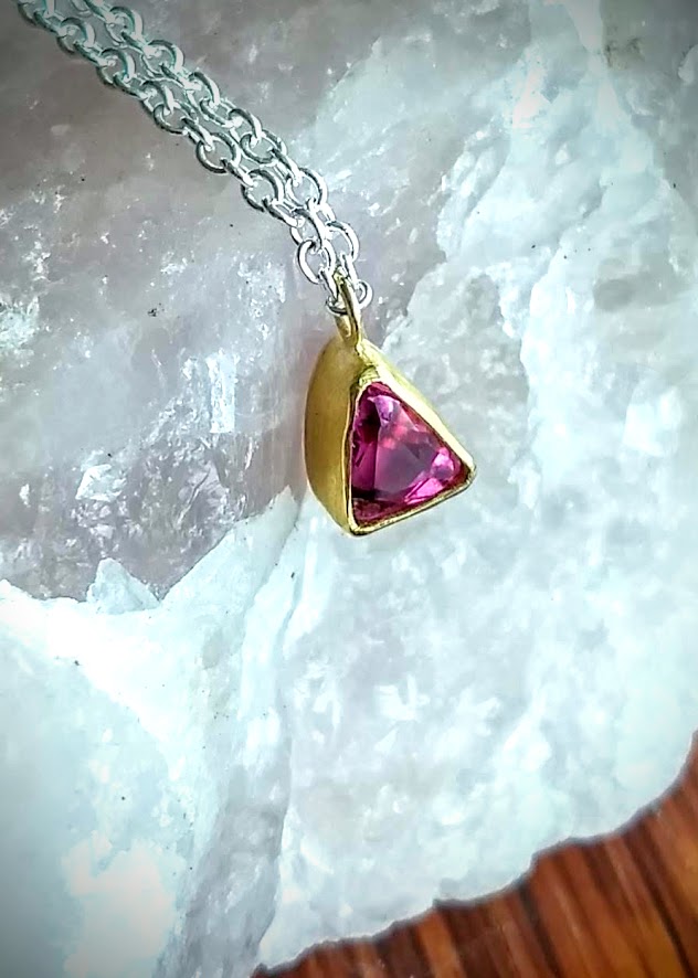 Pink tourmaline trillion necklace