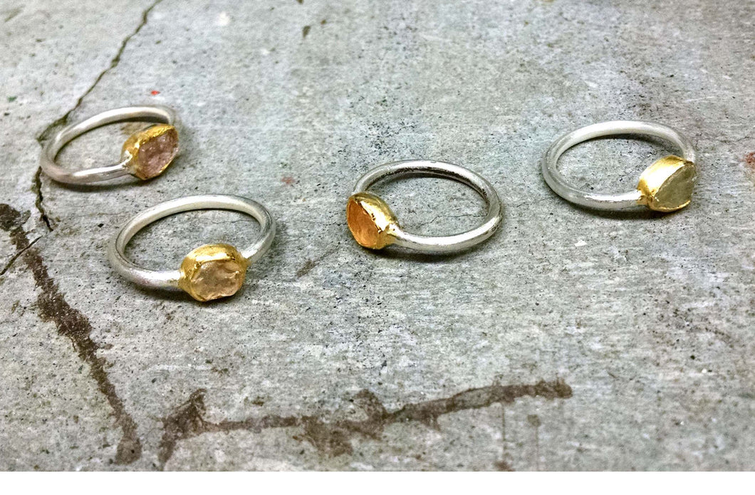 Rough cut sapphire rings
