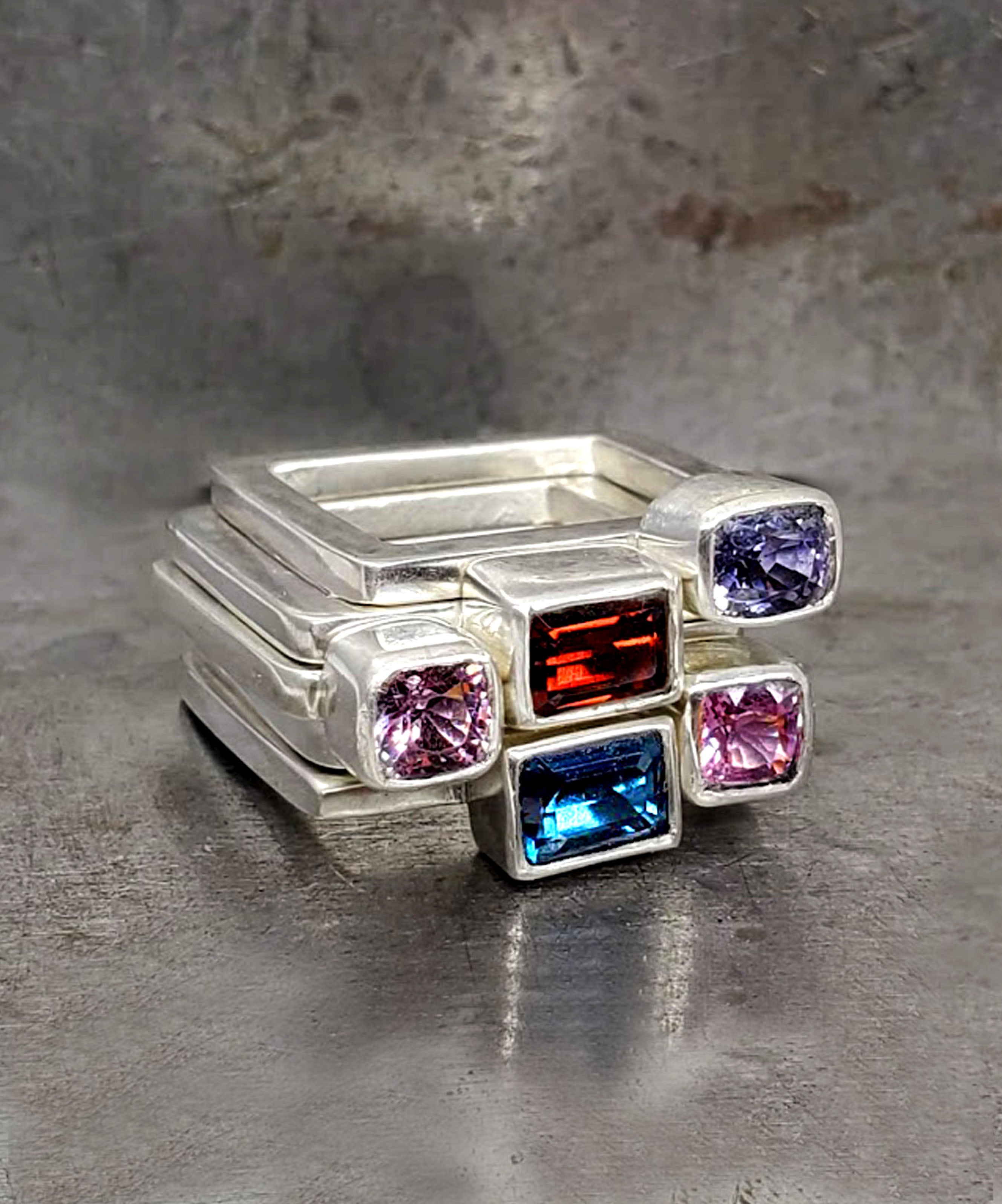Square stacking rings assorted stones – Roni Downey Designs
