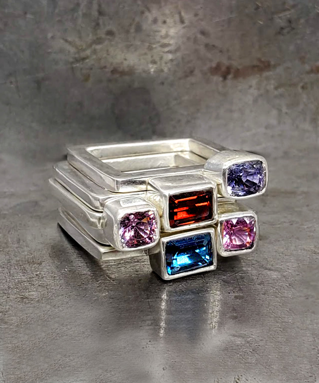 Square stacking rings assorted stones